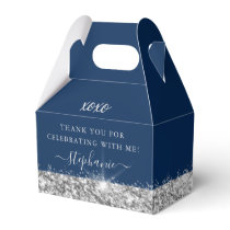 Birthday Party Silver Blue Glitter Confetti  Favor Boxes