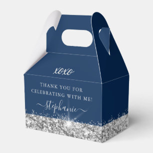 Birthday Party Silver Blue Glitter Confetti Favor Boxes