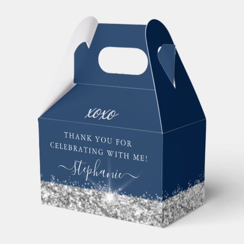 Birthday Party Silver Blue Glitter Confetti  Favor Boxes