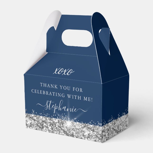 Birthday Party Silver Blue Glitter Confetti  Favor Boxes (Front Side)