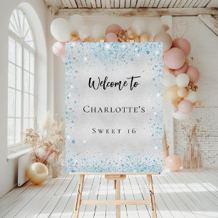 Birthday party silver blue glitter welcome foam board