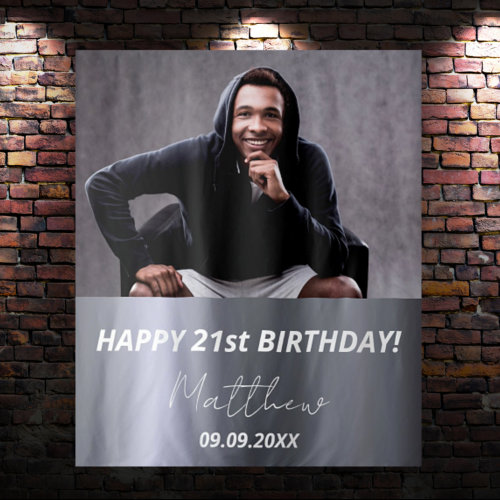 Birthday party silver custom photo name guy