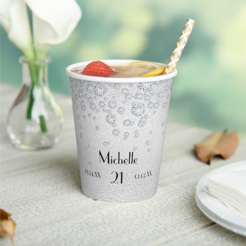 Birthday party silver diamonds name glamorous paper cups