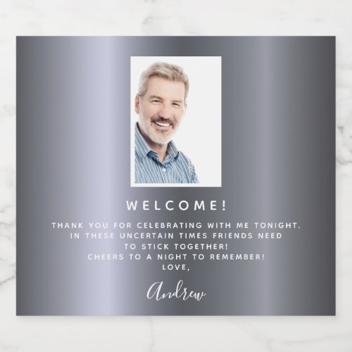 Birthday party silver fox photo welcome guy sparkling wine label