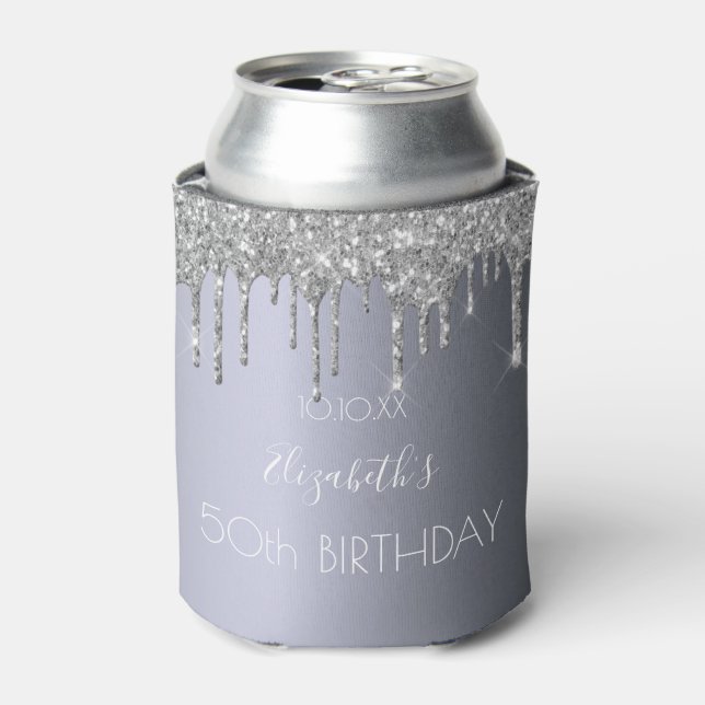 Birthday party silver glitter 50 glam sparkle can cooler (Can Front)