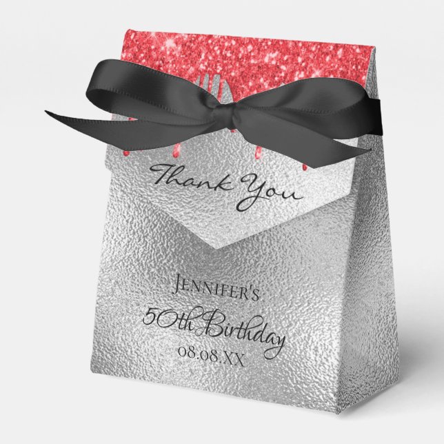 Birthday Party silver glitter drip red bright Favor Boxes (Front Side)