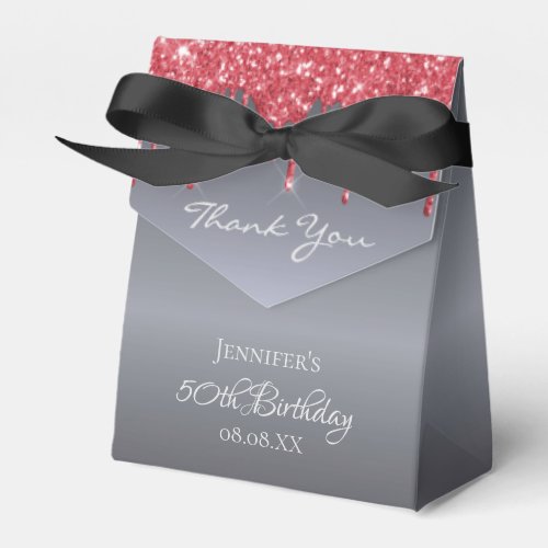 Birthday Party silver glitter drip red thank you Favor Boxes