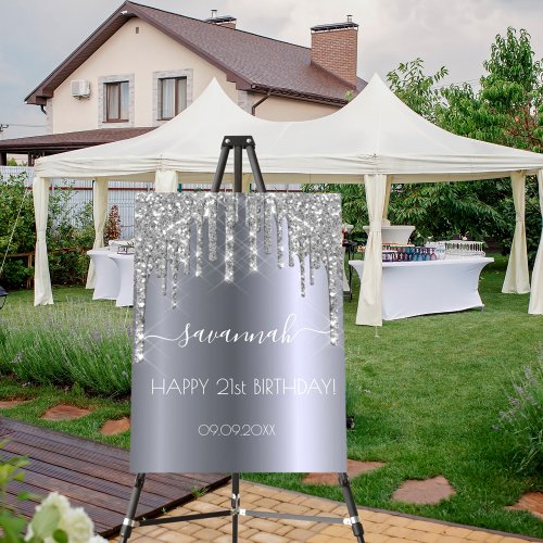 Birthday party silver glitter drips sparkle name foam board