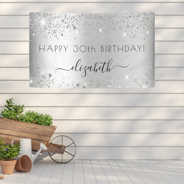 Birthday party silver glitter dust monogram banner (Creator Uploaded)