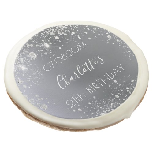 Birthday party silver glitter dust name sugar cookie