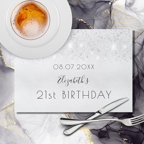 Birthday party silver glitter dust paper placemat