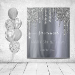 Birthday party silver glitter glam sparkle girly tapestry<br><div class="desc">A tapestry for a girly and glamorous 21st (or any age) birthday party. A faux silver looking background with elegant faux silver glitter drips, paint dripping look. The text: The name is written in white with a modern hand lettered style script with swases. To keep the swashes only delete the...</div>