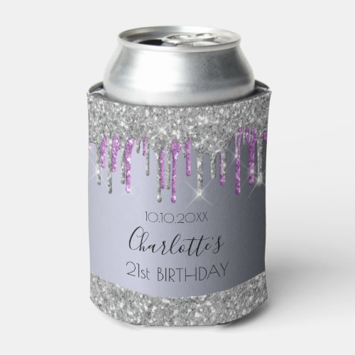 Birthday party silver glitter purple sparkle glam can cooler