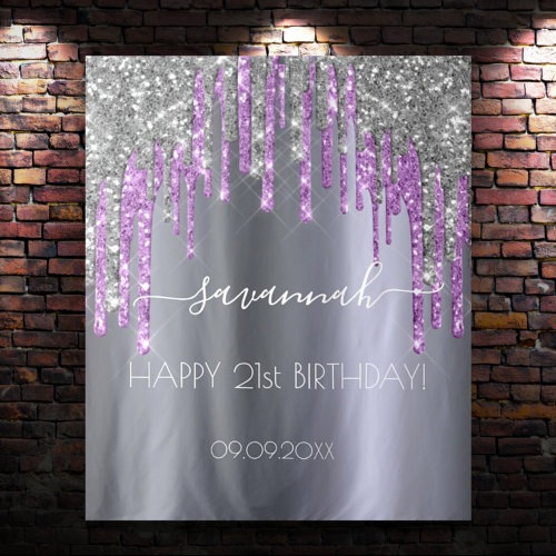 Birthday party silver glitter purple sparkle glam