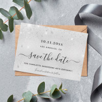 Birthday party silver glitter save the date
