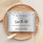 Birthday party silver glitter script save the date<br><div class="desc">An elegant Save the Date card for a 40th (or any age) birthday party. A modern faux silver looking background decorated with faux glitter sparkles. Personalize and add a date and name/age 40. The text: Save the Date is written with a large trendy hand lettered style script.</div>