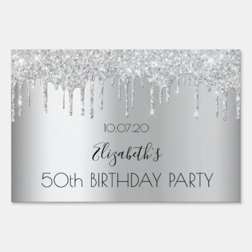 Birthday party silver glitter sparkle drive_by sign