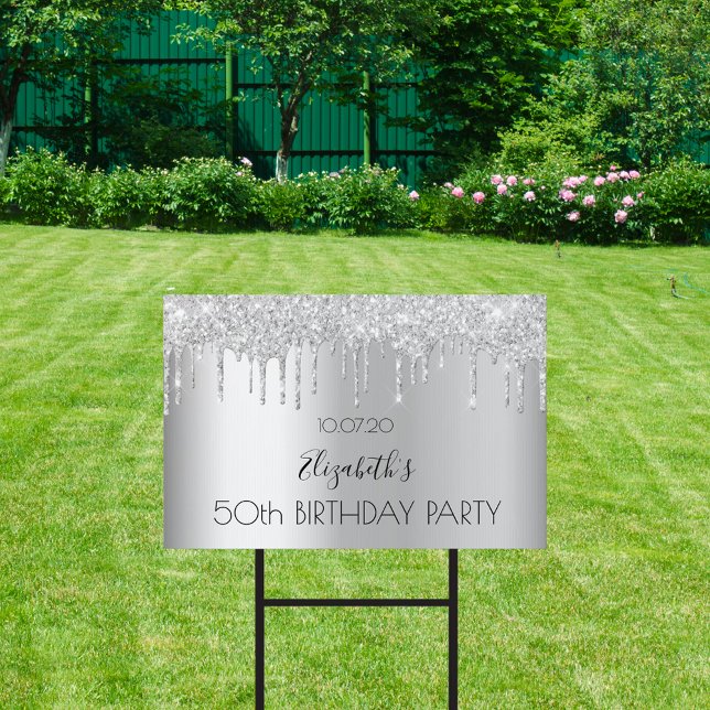 Birthday party silver glitter sparkle drive-by sign (Creator Uploaded)