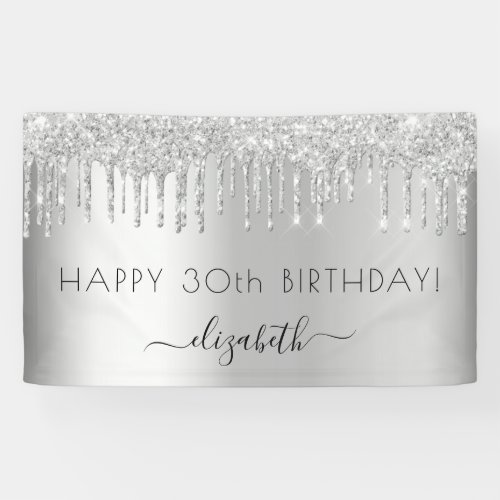 Birthday party silver glitter sparkle name banner