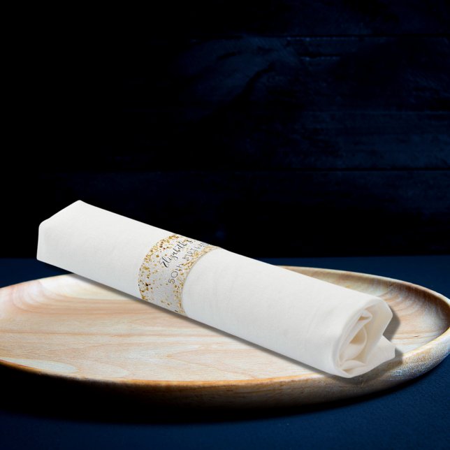 Birthday party silver gold confetti name napkin bands (Creator Uploaded)