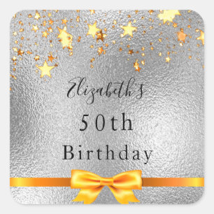 Birthday party silver gold stars modern chic square sticker