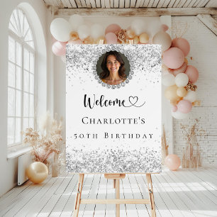 Birthday party silver photo diamonds welcome foam board