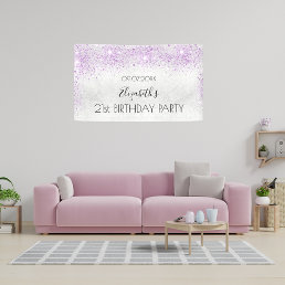 Birthday party silver purple glitter dust monogram banner