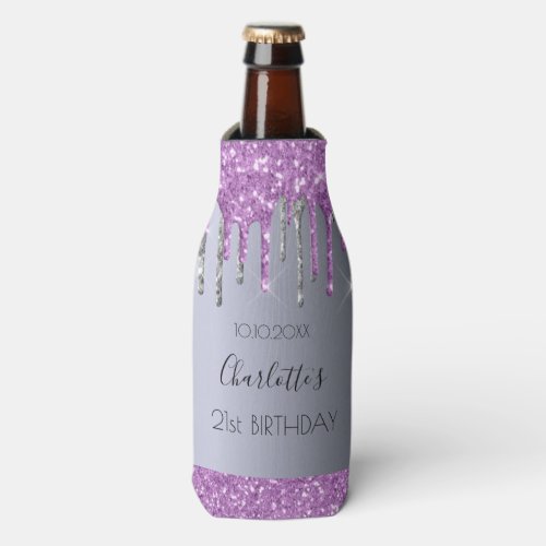 Birthday party silver purple glitter glam sparkle bottle cooler