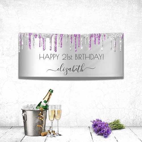Birthday party silver purple glitter sparkle glam banner