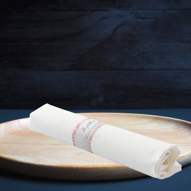 Birthday party silver rose gold glitter monogram napkin bands (Creator Uploaded)