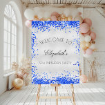 Birthday party silver royal blue confetti welcome foam board<br><div class="desc">A faux silver background,  decorated with royal blue confetti.  With the text: Welcome to  - 21st birthday party.  Personalize and add your name.</div>