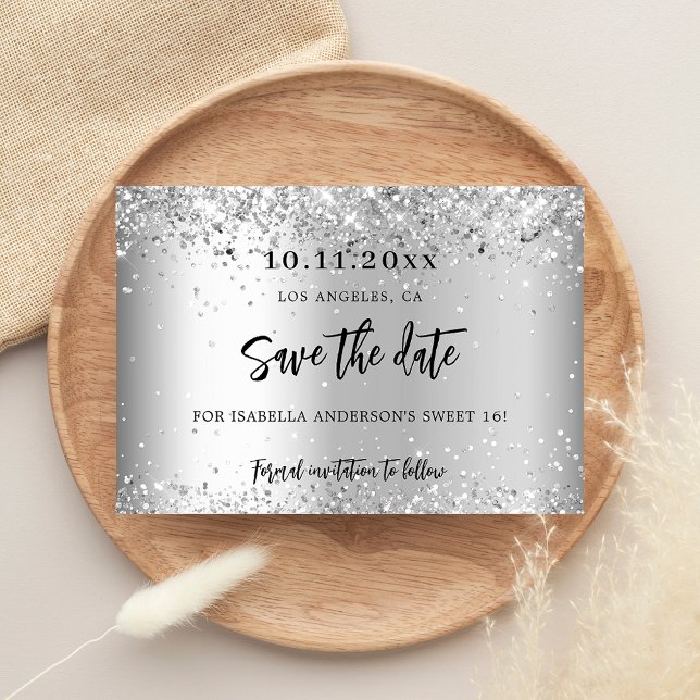 Birthday party silver script save the date (Creator Uploaded)