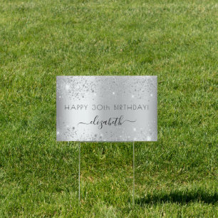 Birthday party silver sign