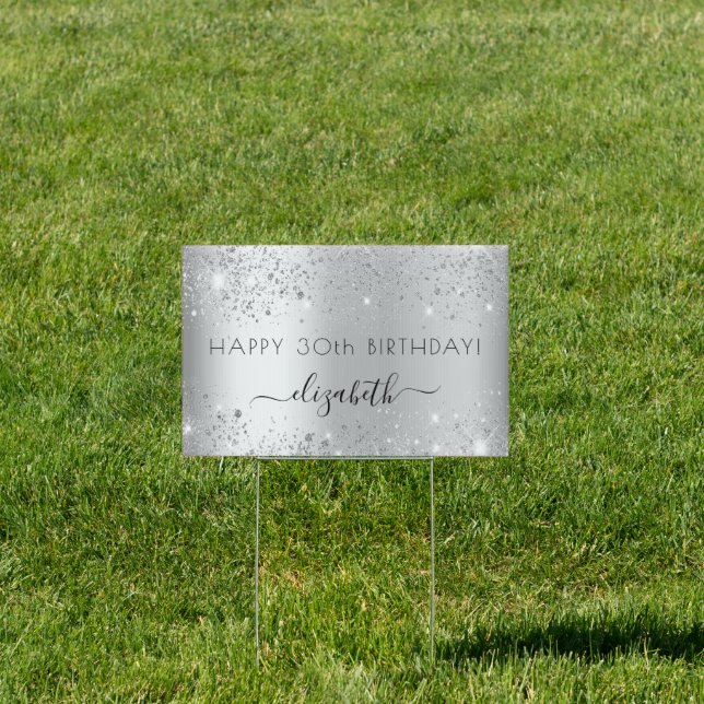 Birthday party silver sign (Insitu)