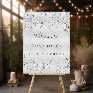 Birthday party silver stars welcome foam board