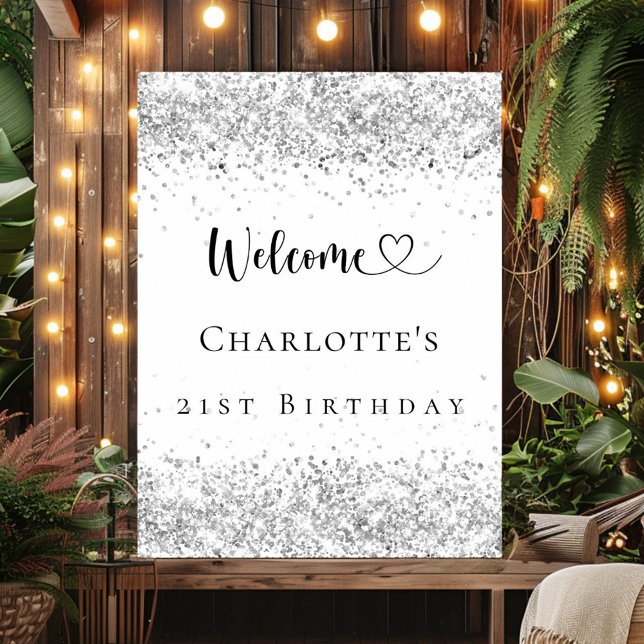 Birthday party silver welcome poster (Creator Uploaded)