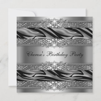 Birthday Party Silver Zebra Diamond Invitation