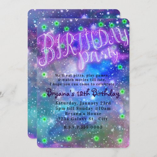 Birthday Party Sleepover Slumber Space Galaxy Invitation