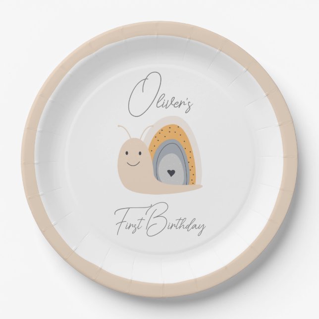Birthday Party Snail Rainbow Rain Paper Plates (Front)