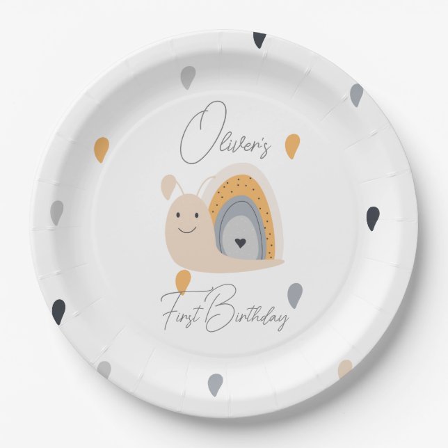 Birthday Party Snail Rainbow Rain Paper Plates (Front)