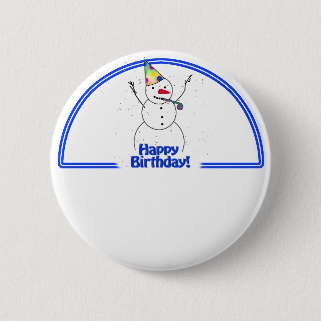 Birthday Party Snowman Pinback Button (Front)