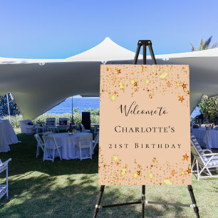 Birthday party soft peach gold stars welcome foam board