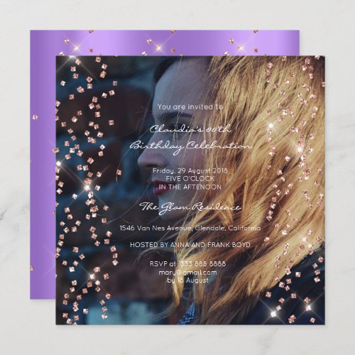 Birthday Party Spark Foto Purple Confetti Spark Invitation