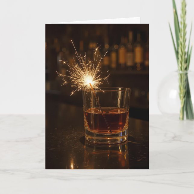 Birthday Party Sparkler In a Glass Of Whiskey Card (Front)