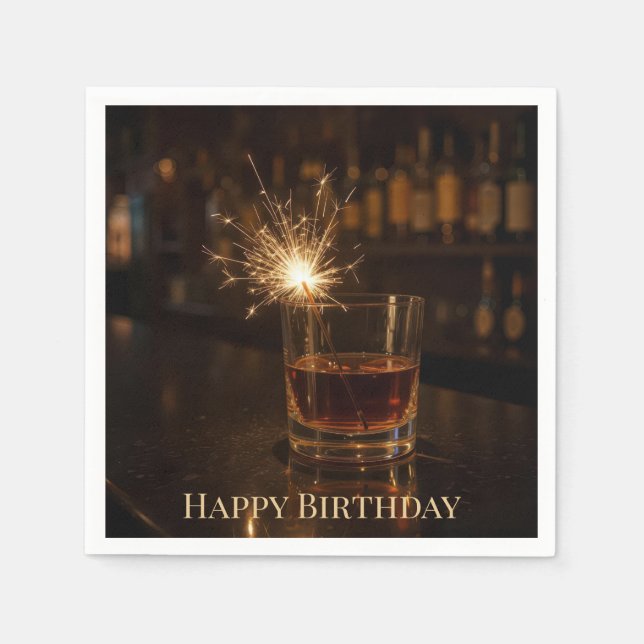 Birthday Party Sparkler In a Glass Of Whiskey Napkins (Front)