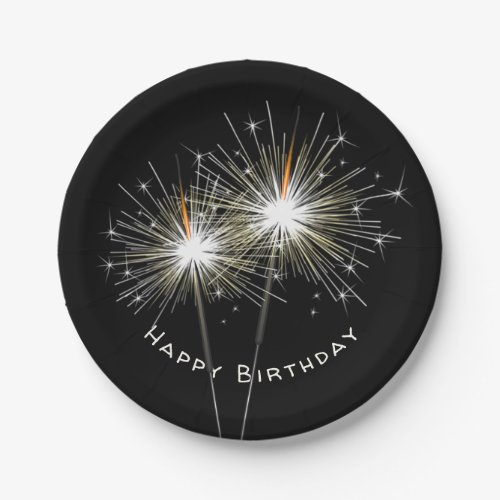 Birthday Party Sparklers on Black Paper Plate