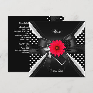 Birthday Party Spot Polka Dot  Black White Red Invitation