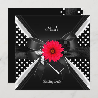 Birthday Party Spot Polka Dot Black White Red Invitation