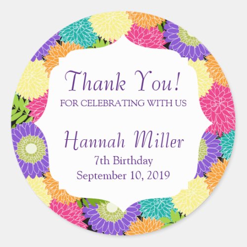 Birthday Party Spring Blooms Thank You Classic Round Sticker