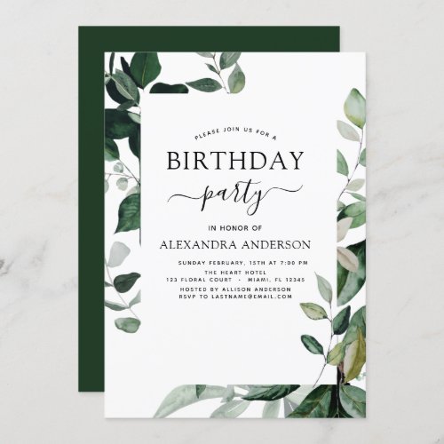  Birthday Party Spring Botanical Greenery Invitati Invitation